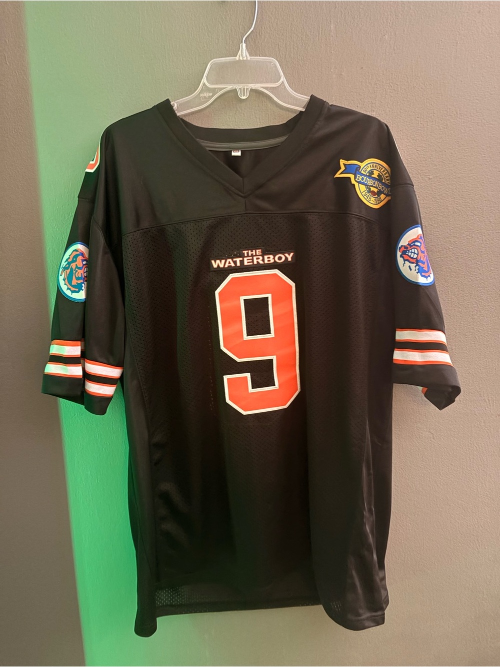 The Waterboy #9 Black Football Jersey with Orange Accents